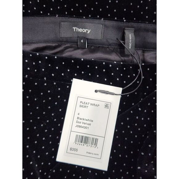 New! Theory Pleated Wrap Skirt in Dot Black Velvet, 4 - Picture 10 of 12
